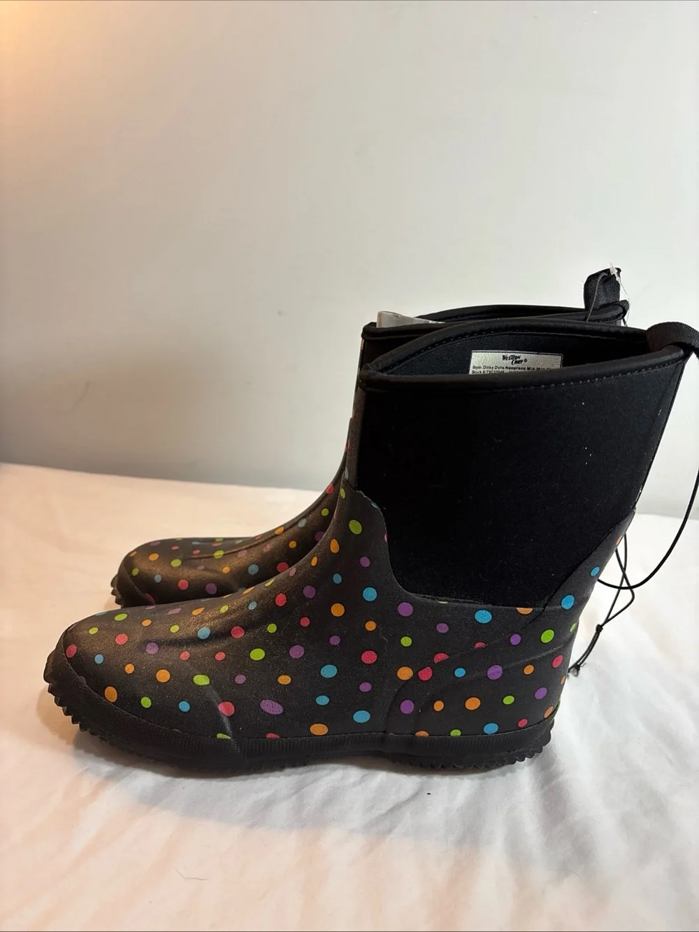 Western Chief Women’sWaterproof Polka Dot Rain Boots - Black with Multicolor Dot